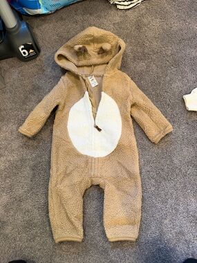 Carter's Sherpa Bear Hooded One-Piece in Tan & White